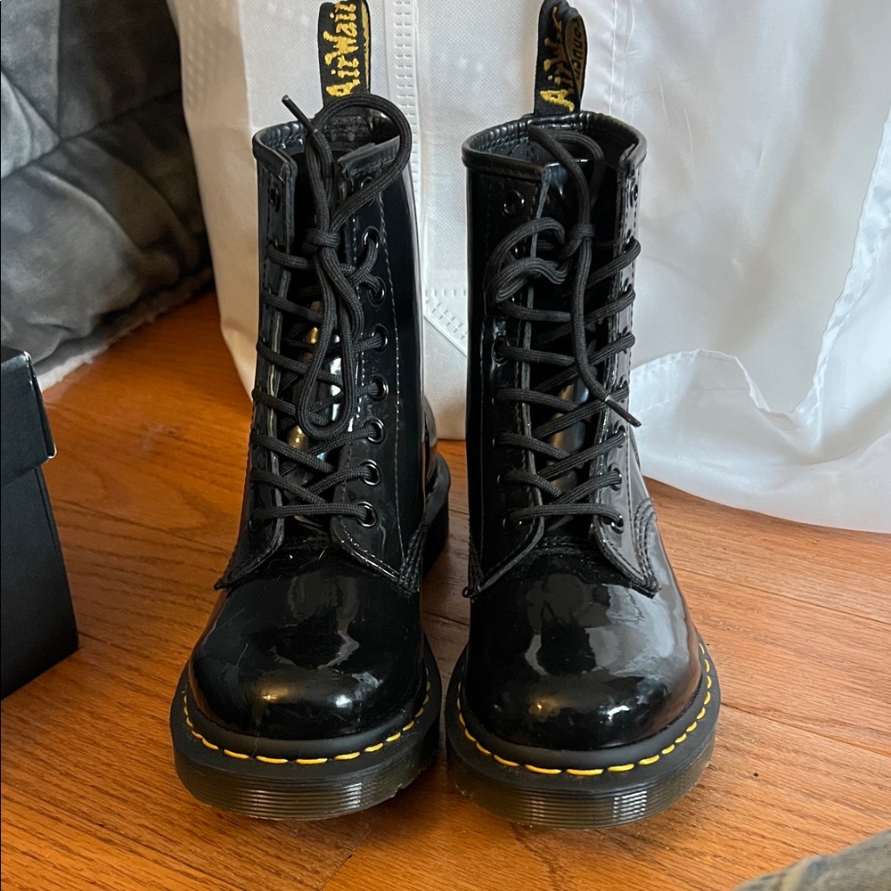 Dr. Martens Black Patent 8-Eye Lace-Up Combat Boots